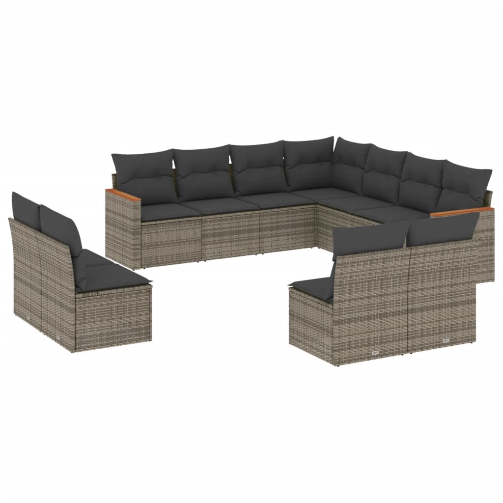 Set Divani da Giardino 11 pz con Cuscini in Polyrattan Grigio - homemem39