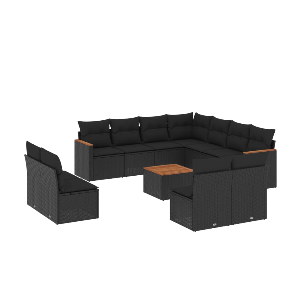 Set Divani da Giardino 12 pz con Cuscini Nero in Polyrattan - homemem39