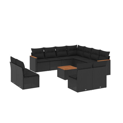 Set Divani da Giardino 12 pz con Cuscini Nero in Polyrattan - homemem39