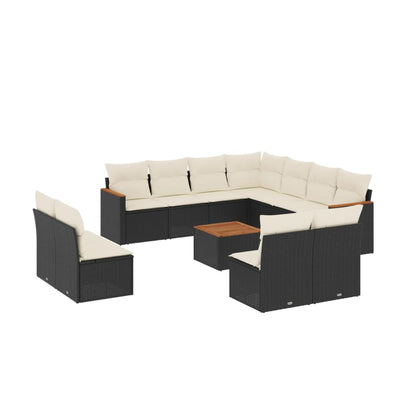 Set Divani da Giardino 12 pz con Cuscini Nero in Polyrattan - homemem39