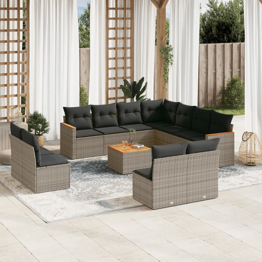Set Divani da Giardino 12 pz con Cuscini Grigio in Polyrattan - homemem39