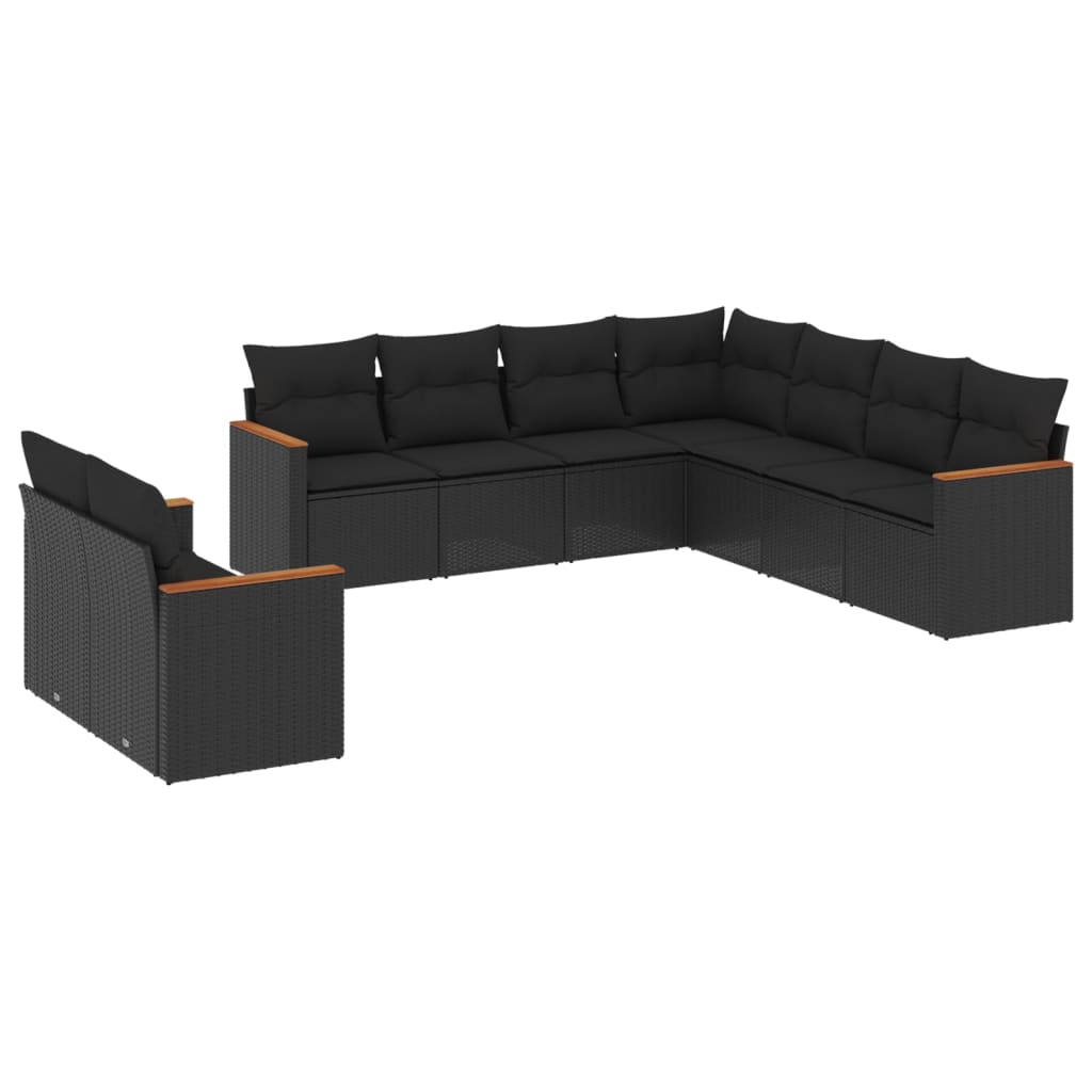 Set Divani da Giardino 9 pz con Cuscini Nero in Polyrattan - homemem39