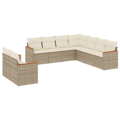 Set Divano da Giardino 9 pz con Cuscini Beige in Polyrattan - homemem39