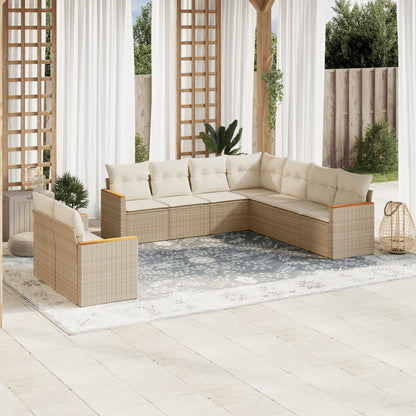 Set Divano da Giardino 9 pz con Cuscini Beige in Polyrattan - homemem39