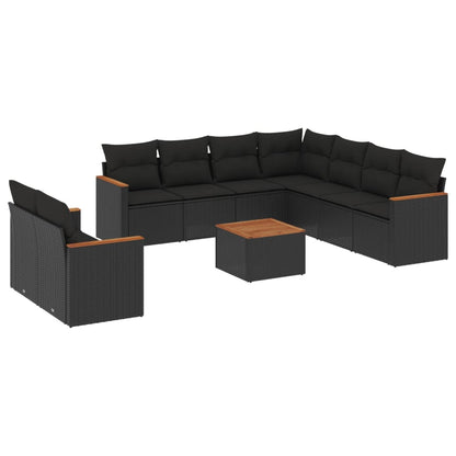 Set Divani da Giardino 10pz con Cuscini in Polyrattan Nero - homemem39