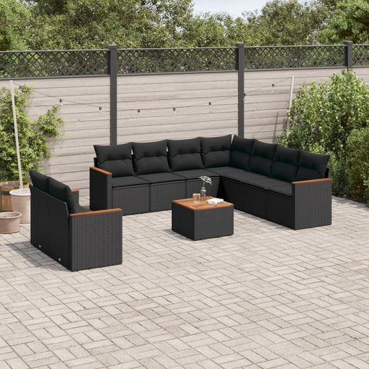 Set Divani da Giardino 10pz con Cuscini in Polyrattan Nero - homemem39