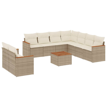 Set Divano da Giardino 10 pz con Cuscini Beige in Polyrattan - homemem39