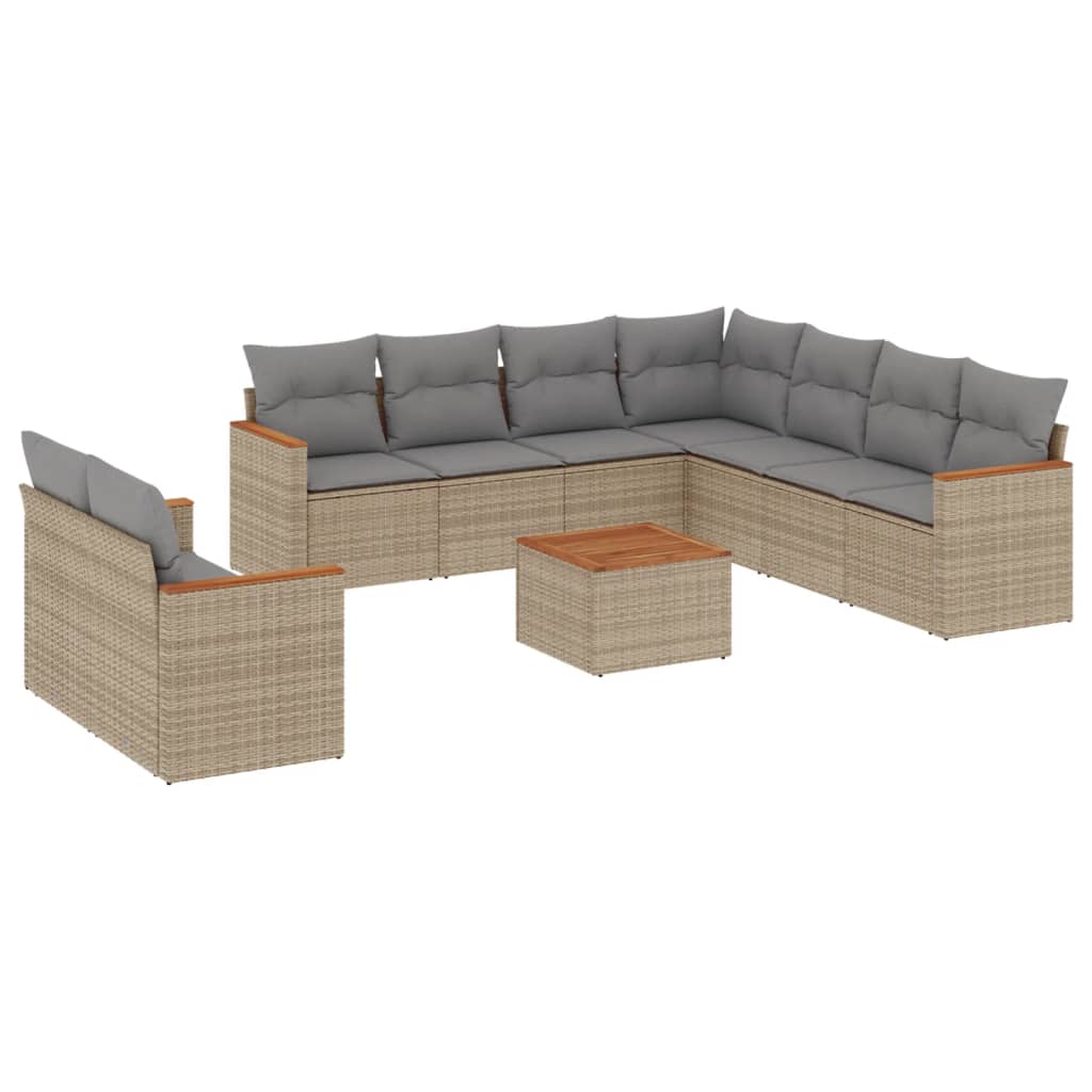 Set Divano da Giardino 10 pz con Cuscini Beige Misto Polyrattan - homemem39