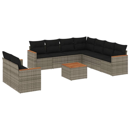Set Divano da Giardino 10 pz con Cuscini Grigio in Polyrattan - homemem39