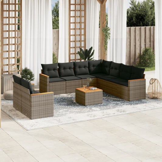 Set Divano da Giardino 10 pz con Cuscini Grigio in Polyrattan - homemem39