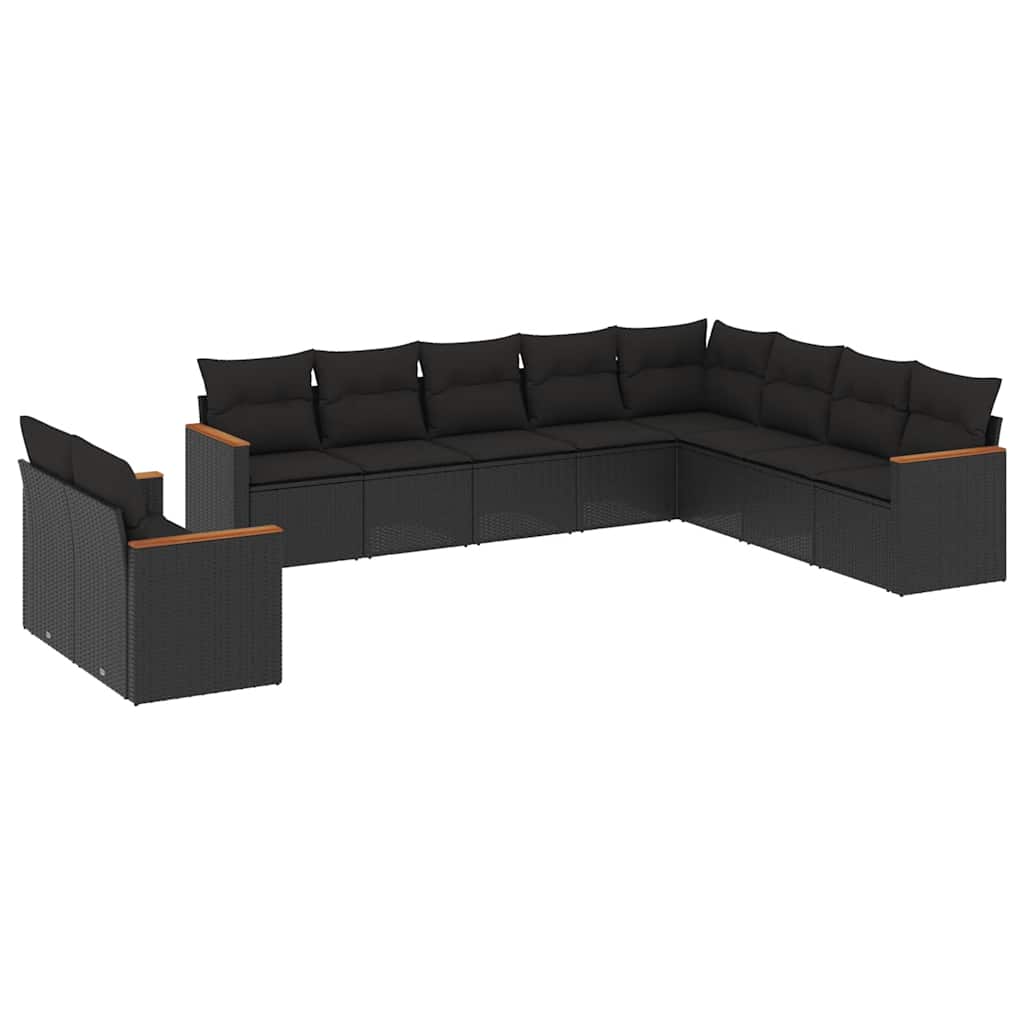 Set Divani da Giardino 10pz con Cuscini in Polyrattan Nero | homemem39