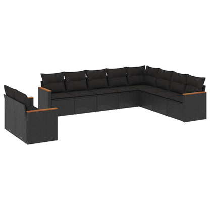 Set Divani da Giardino 10pz con Cuscini in Polyrattan Nero | homemem39