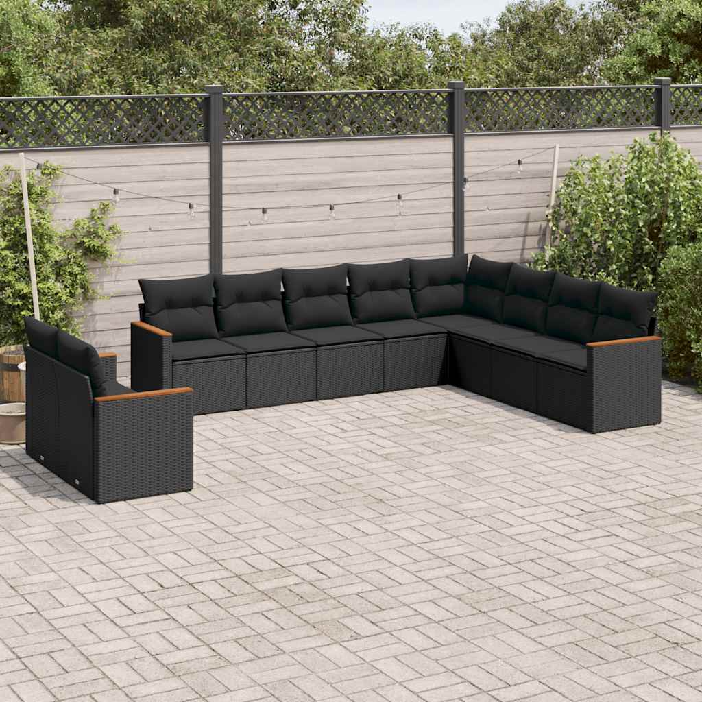 Set Divani da Giardino 10pz con Cuscini in Polyrattan Nero | homemem39