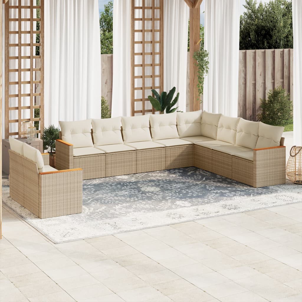 Set Divano da Giardino 10 pz con Cuscini Beige in Polyrattan - homemem39