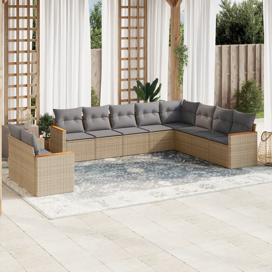 Set Divano da Giardino 10 pz con Cuscini Beige Misto Polyrattan - homemem39