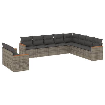Set Divano da Giardino 10 pz con Cuscini Grigio in Polyrattan - homemem39