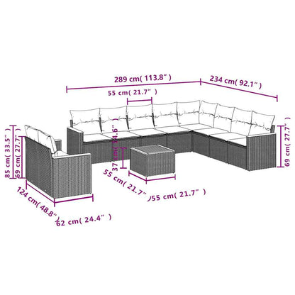 Set Divani da Giardino 11 pz con Cuscini in Polyrattan Nero | homemem39