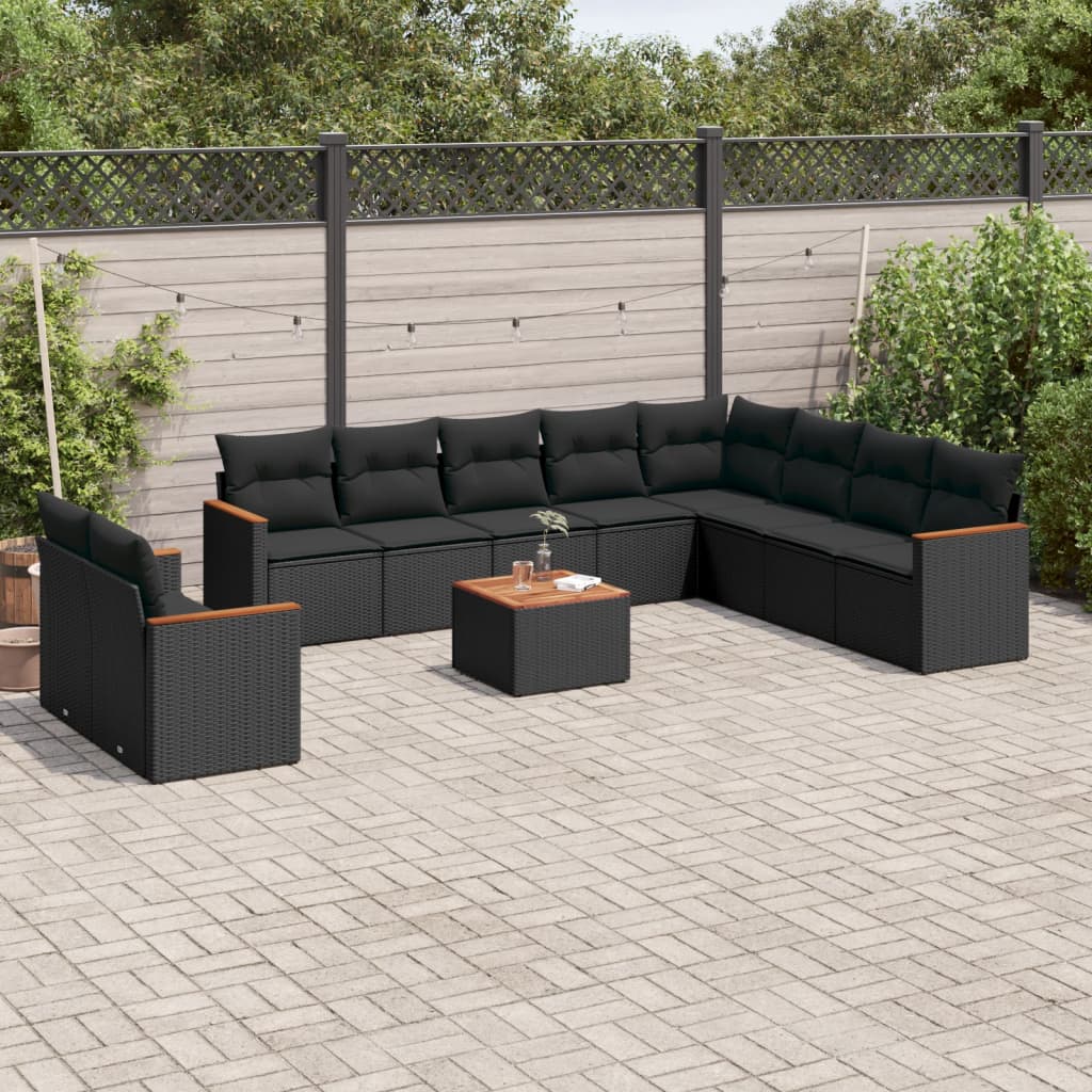 Set Divani da Giardino 11 pz con Cuscini in Polyrattan Nero - homemem39