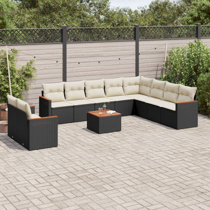 Set Divani da Giardino 11 pz con Cuscini in Polyrattan Nero - homemem39