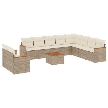 Set Divani da Giardino 11 pz con Cuscini Beige in Polyrattan - homemem39