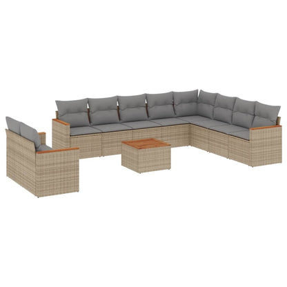 Set Divano da Giardino 11 pz con Cuscini Beige Misto Polyrattan - homemem39