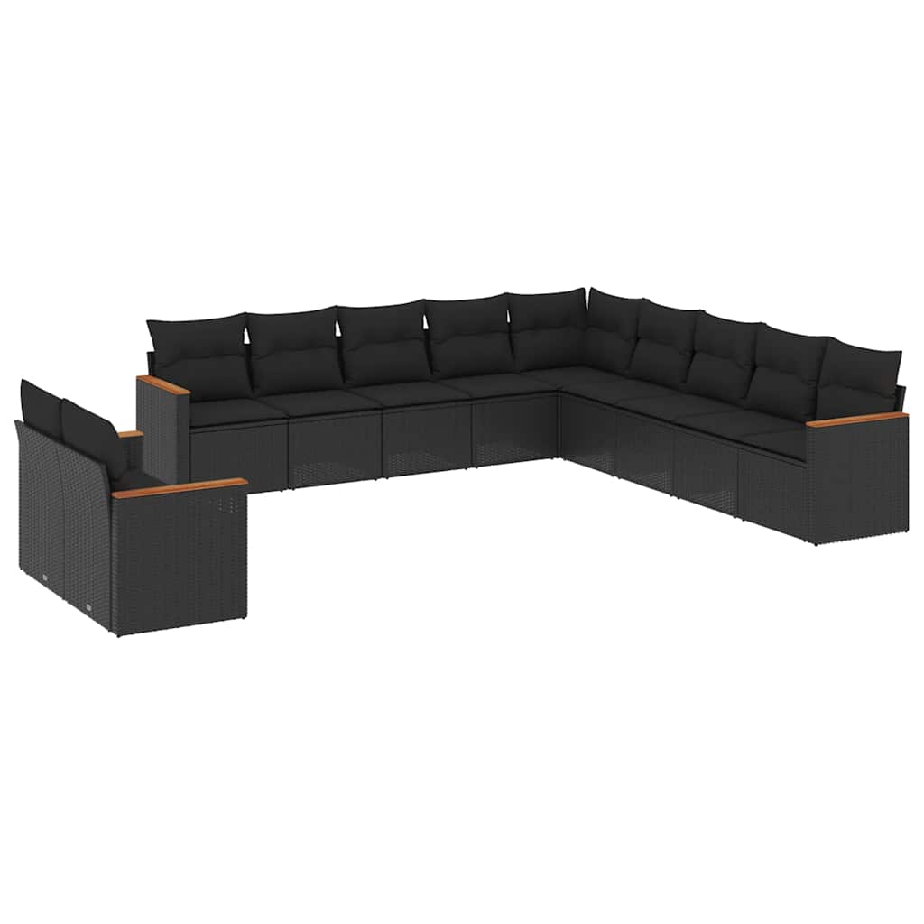 Set Divani da Giardino 11 pz con Cuscini in Polyrattan Nero | homemem39