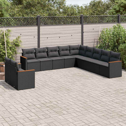 Set Divani da Giardino 11 pz con Cuscini in Polyrattan Nero | homemem39