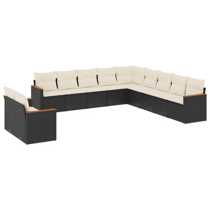 Set Divani da Giardino 11 pz con Cuscini in Polyrattan Nero - homemem39