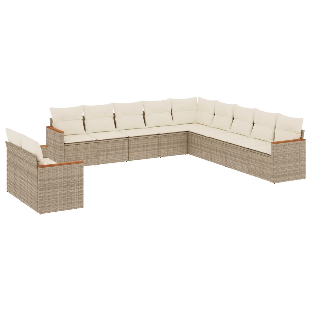 Set Divani da Giardino 11 pz con Cuscini Beige in Polyrattan - homemem39