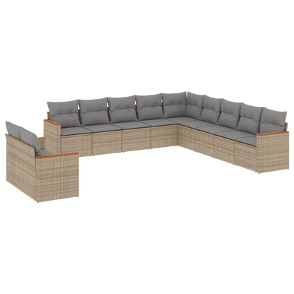 Set Divano da Giardino 11 pz con Cuscini Beige Misto Polyrattan - homemem39
