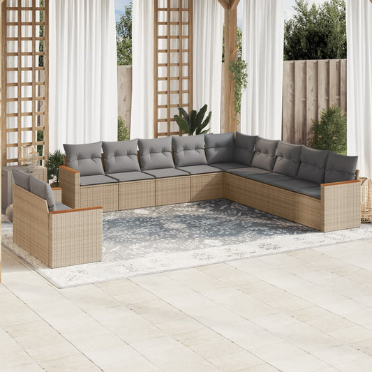 Set Divano da Giardino 11 pz con Cuscini Beige Misto Polyrattan - homemem39
