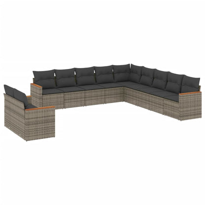 Set Divani da Giardino 11 pz con Cuscini in Polyrattan Grigio - homemem39