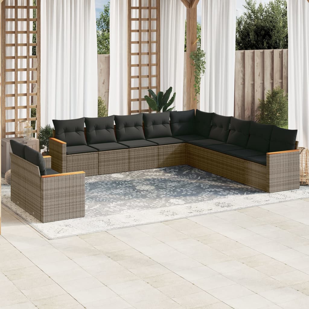 Set Divani da Giardino 11 pz con Cuscini in Polyrattan Grigio - homemem39