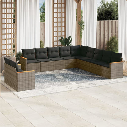 Set Divani da Giardino 11 pz con Cuscini in Polyrattan Grigio - homemem39