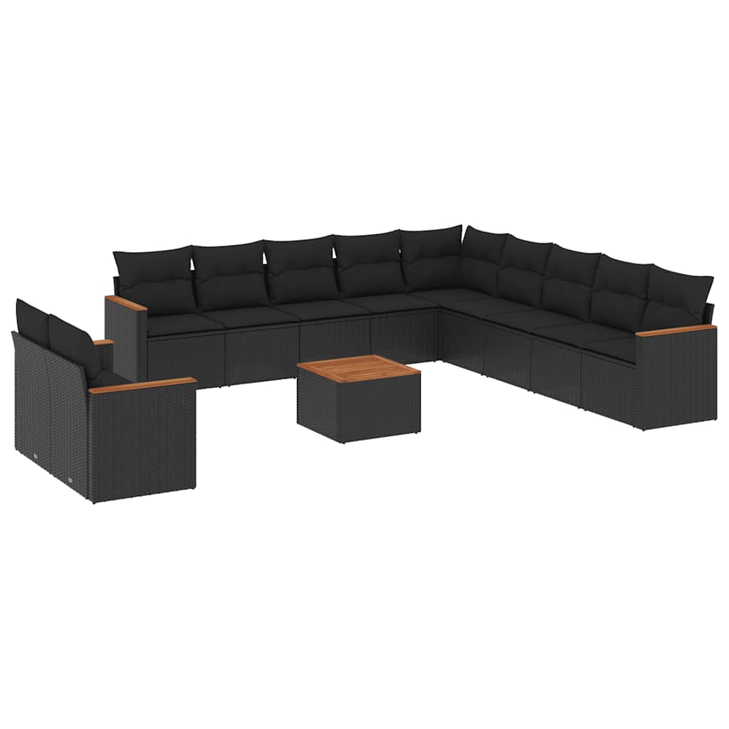 Set Divani da Giardino 12 pz con Cuscini Nero in Polyrattan | homemem39