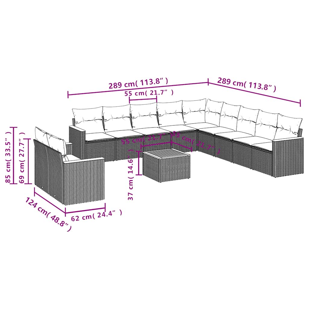 Set Divani da Giardino 12 pz con Cuscini Nero in Polyrattan | homemem39