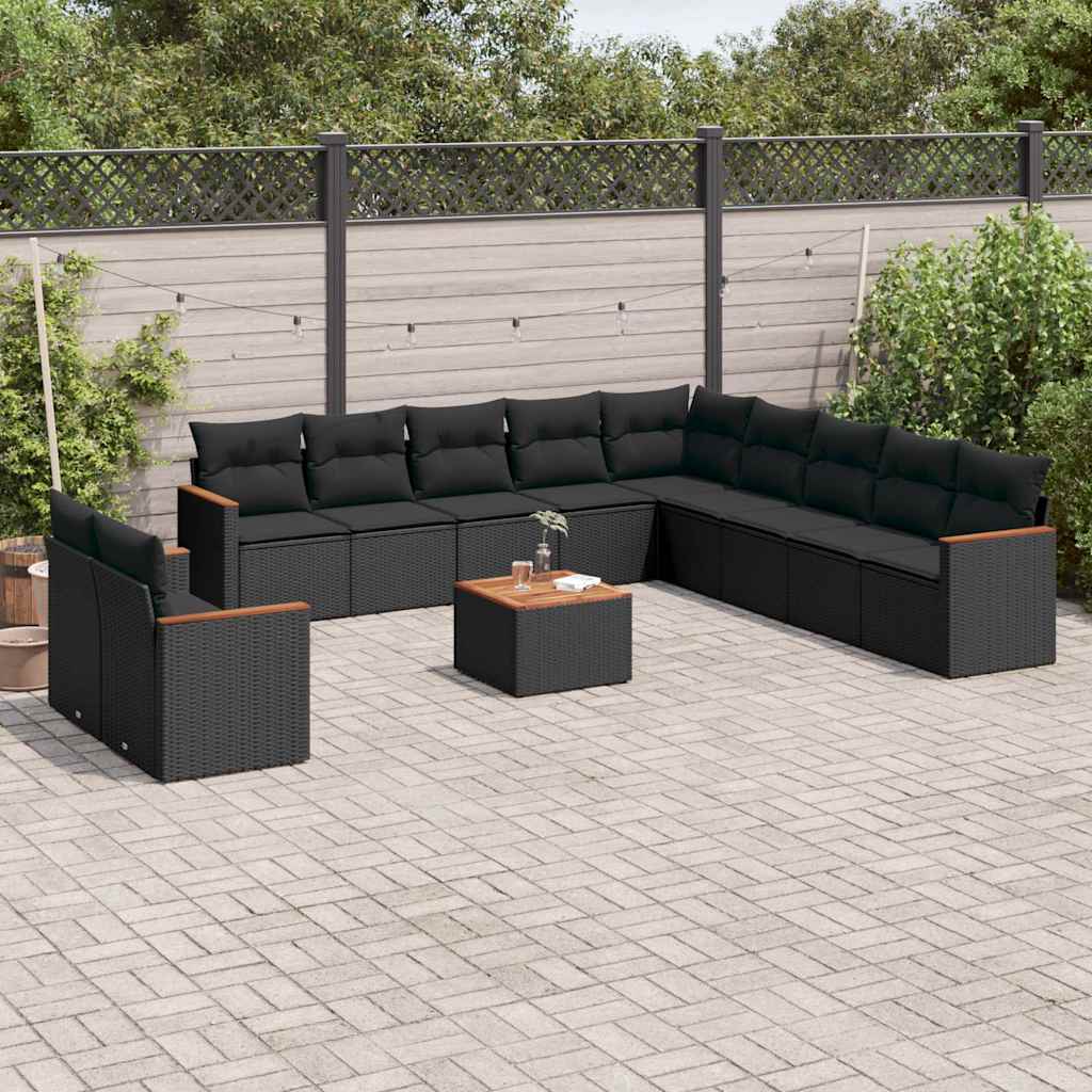 Set Divani da Giardino 12 pz con Cuscini Nero in Polyrattan | homemem39