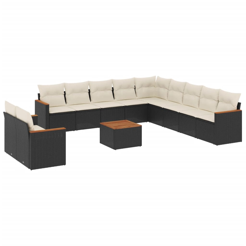 Set Divani da Giardino 12 pz con Cuscini Nero in Polyrattan - homemem39