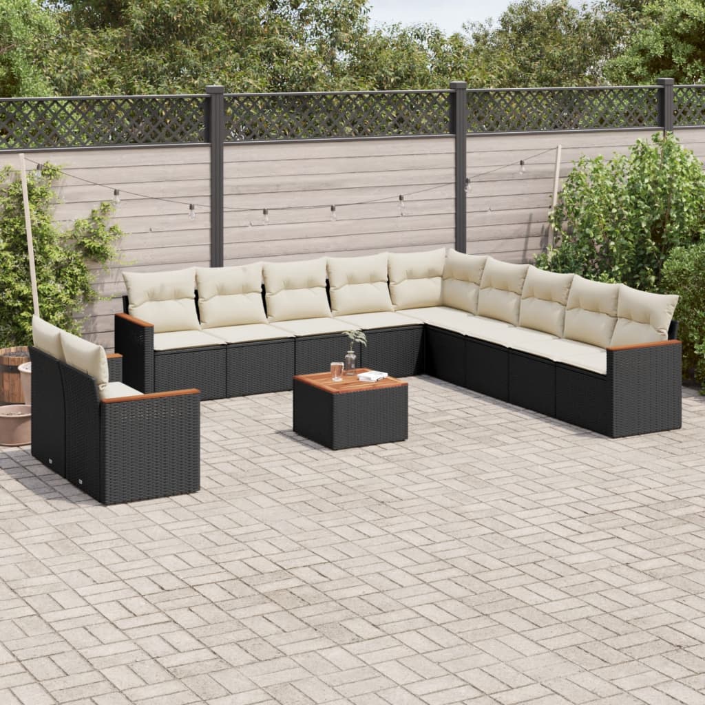 Set Divani da Giardino 12 pz con Cuscini Nero in Polyrattan - homemem39