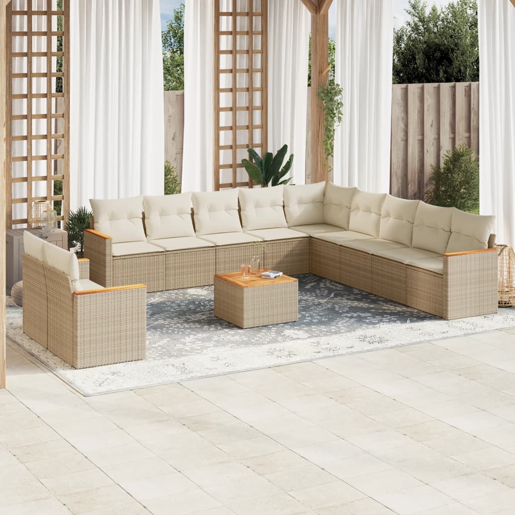 Set Divani da Giardino 12 pz con Cuscini Beige in Polyrattan - homemem39