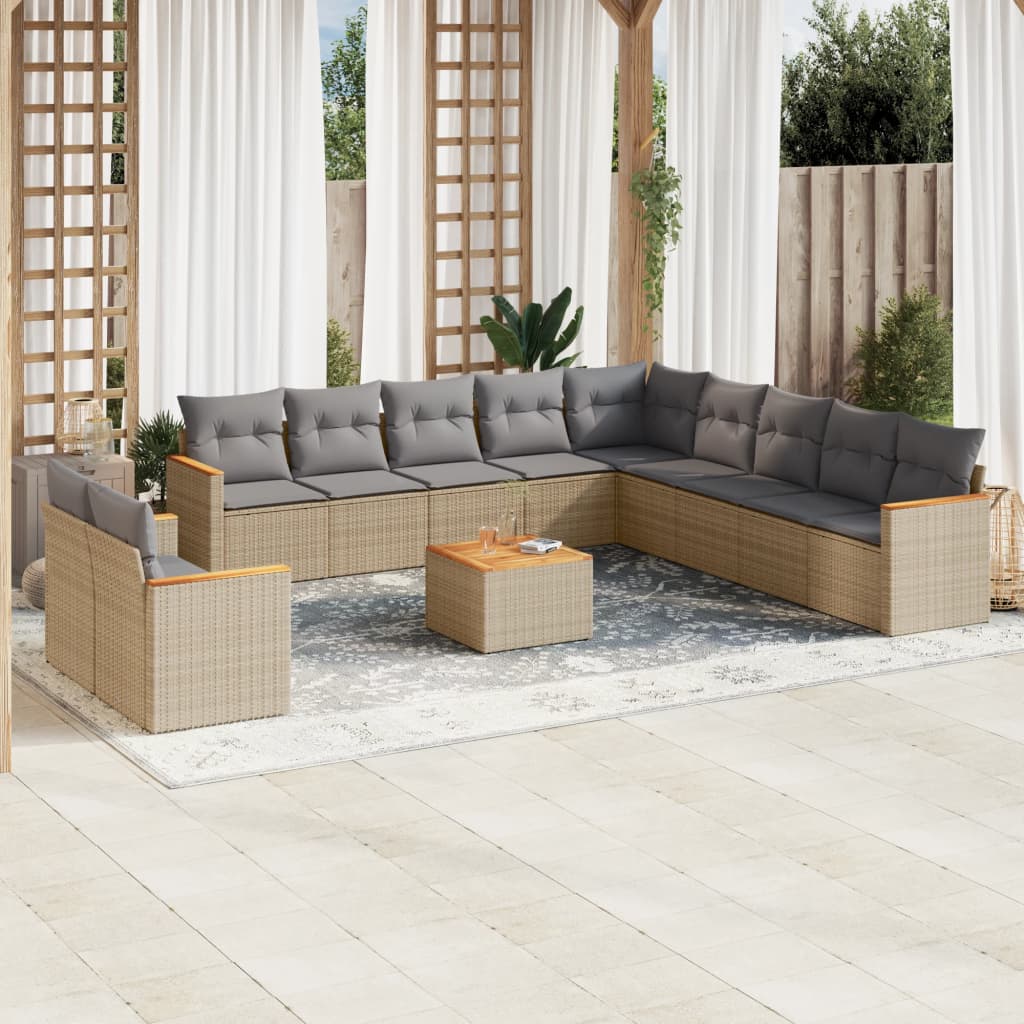Set Divano da Giardino 12 pz con Cuscini Beige Misto Polyrattan - homemem39