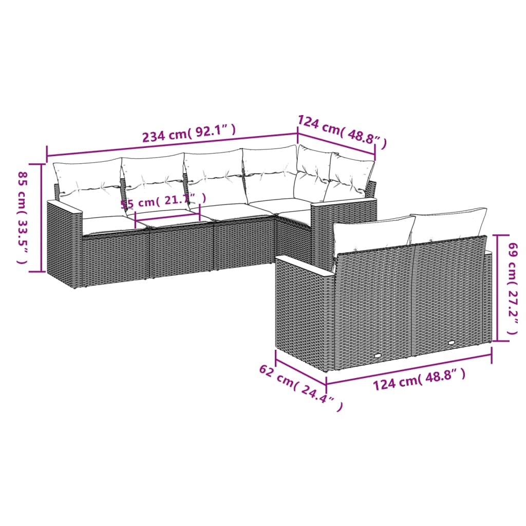 Set Divani da Giardino con Cuscini 7pz Nero Polyrattan | homemem39