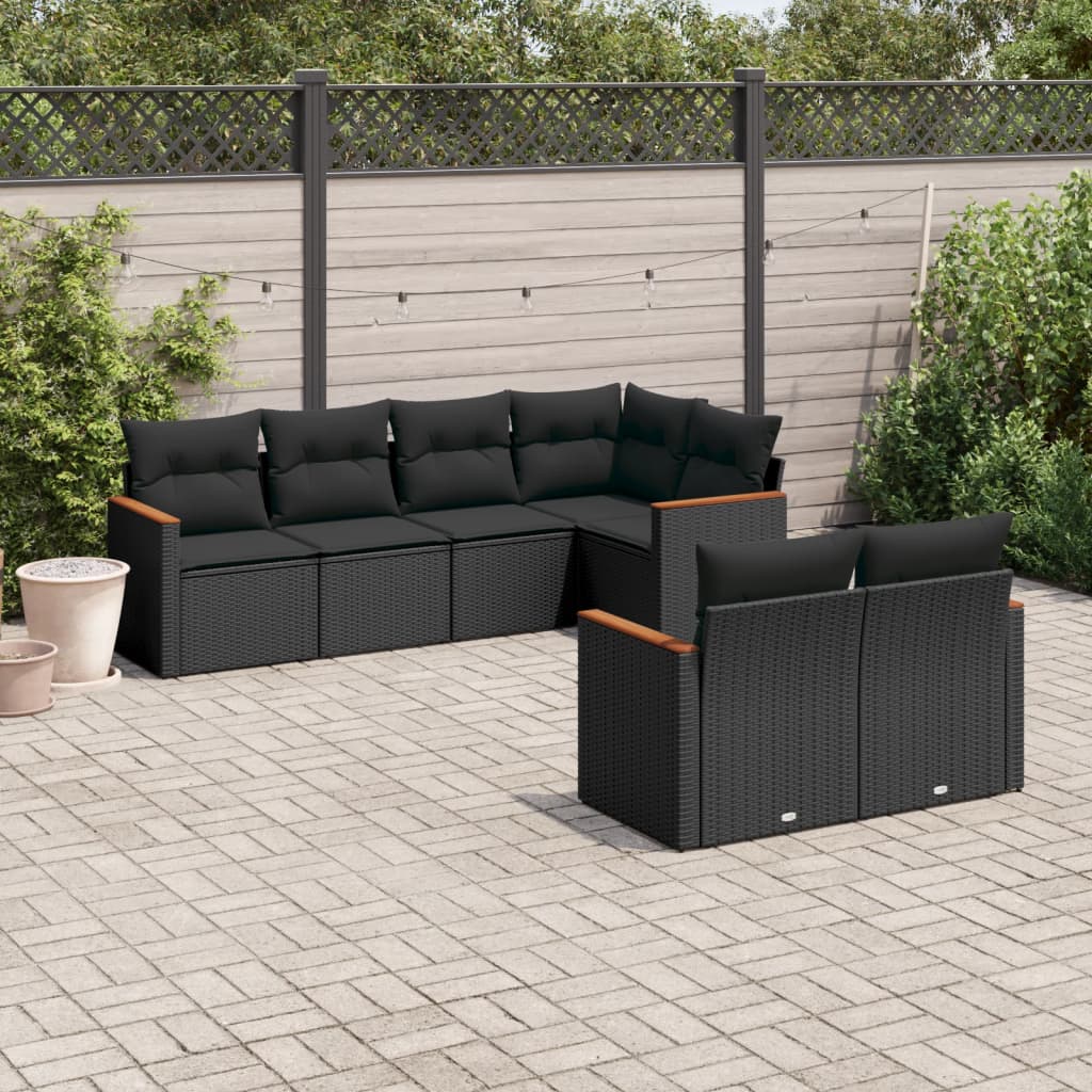 Set Divani da Giardino con Cuscini 7pz Nero Polyrattan | homemem39
