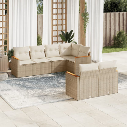 Set Divani da Giardino 7 pz con Cuscini Beige in Polyrattan - homemem39