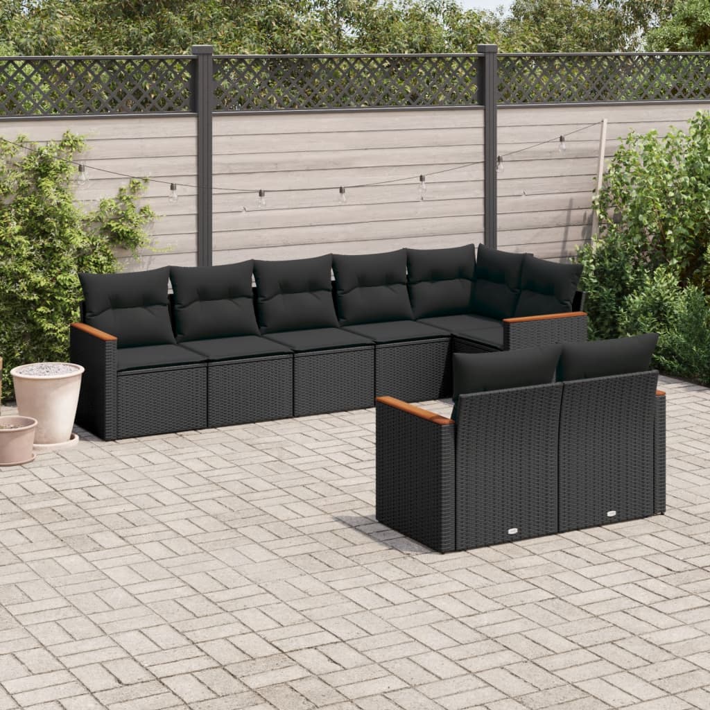 Set Divani da Giardino con Cuscini 8 pz Nero in Polyrattan - homemem39