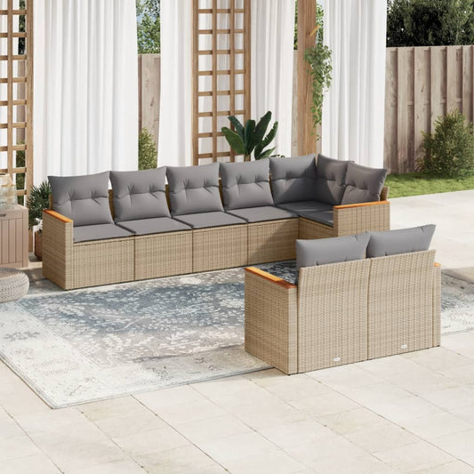 Set Divano da Giardino 8 pz con Cuscini Beige Misto Polyrattan - homemem39