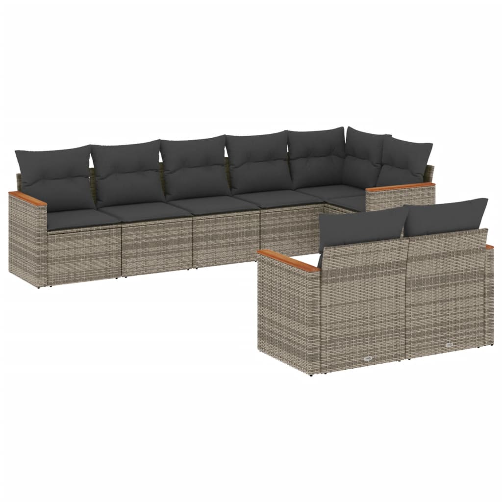 Set Divano da Giardino 8 pz con Cuscini Grigio in Polyrattan - homemem39