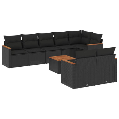 Set Divani da Giardino 9 pz con Cuscini Nero in Polyrattan - homemem39