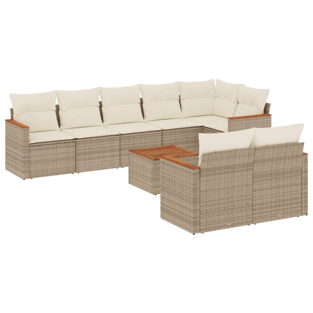 Set Divano da Giardino 9 pz con Cuscini Beige in Polyrattan - homemem39