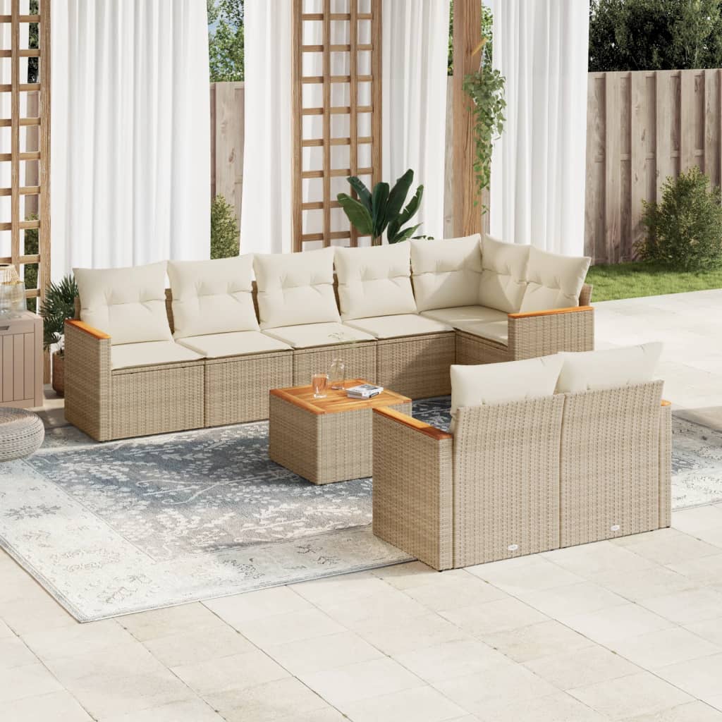 Set Divano da Giardino 9 pz con Cuscini Beige in Polyrattan - homemem39